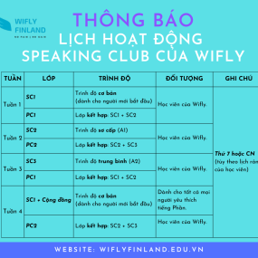 THÔNG BÁO LỊCH HOẠT ĐỘNG SPEAKING CLUB CỦA WIFLY