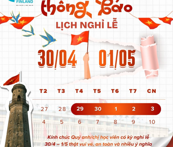 Wifly Finland Th&ocirc;ng B&aacute;o Lịch Nghỉ Lễ 30/4 &ndash; 1/5