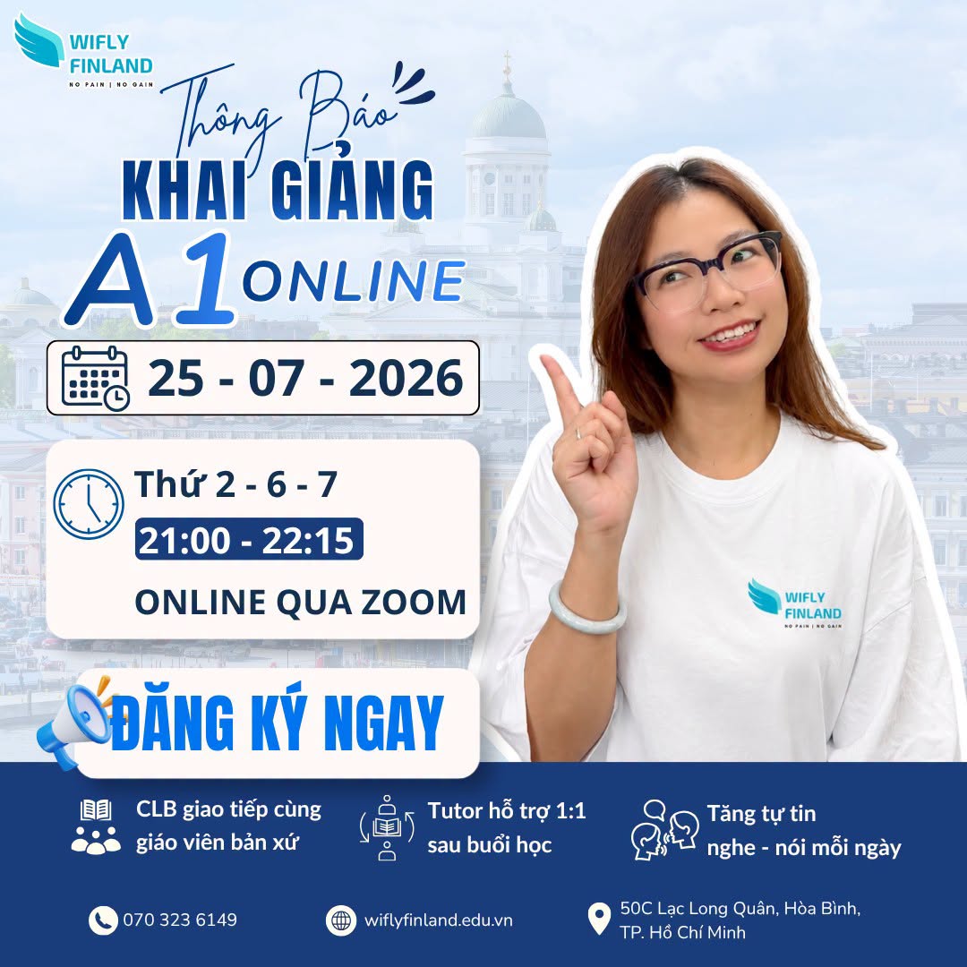 khóa học tiếng Phần Lan ONLINE tại TP.HCM A1 Khai Giảng 25-07-2026