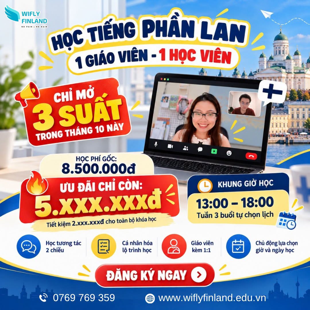 Khóa Học Tiếng Phần Lan 1:1 Từ Cơ Bản Đến Nâng Cao Wifly