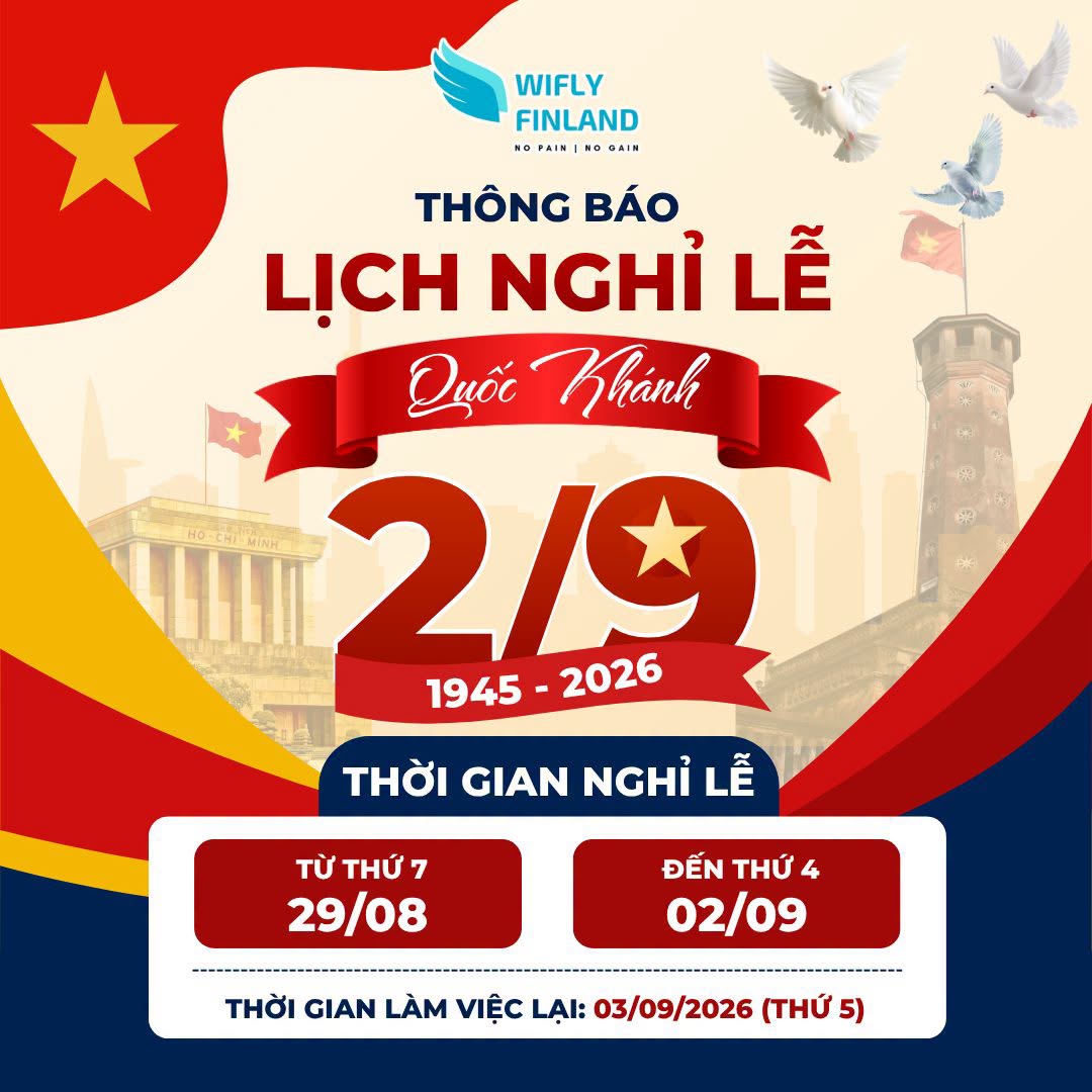 Lịch làm việc tại Wifly Finland - nghỉ lễ Quốc khánh 2/09